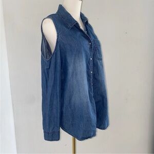 Highway Jeans Women’s Denim Cold Shoulder Button Down Shirt Blue Size XL Top